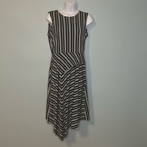 Banana Republic Factory Black/White Striped Knit Asymmetrical Hem Dress, Small
